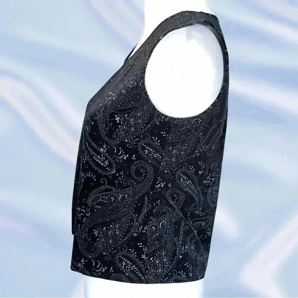 Vintage 90s Black Velvet Tank Top with Glitter Silver Paisley Pattern Whimsigoth - Picture 4 of 6